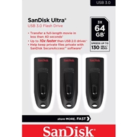 USB Flash Drives | SANDISK 64GB Ultra USB 3.0 Flash Drives (3 Pack) | SDCZ48-064G-G46T | ServersPlus