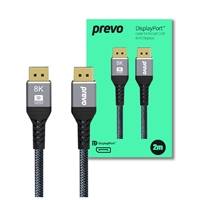 Monitor Accessories | PREVO  DP14-2M DisplayPort Cable, DisplayPort 1.4 (M) to DisplayPort 1.4 (M), 2m, Black & Grey | DP14-2M | ServersPlus