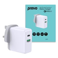 Docking Stations | PREVO  QC72 USB Type-C 1.5m 100W & USB Type-A Fast Charge 65W Mains Charger with Qualcomm Quick Charg | QC72 | ServersPlus