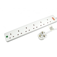 UK Power Cables | TARGET  RB-05M06SPD UK Power Extension, 5m, 6 UK Ports, White, 13 Amp Fuse, Surge Protection, Status  | RB-05M06SPD | ServersPlus