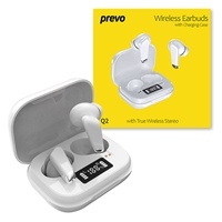 PC Speakers | PREVO  Q2 TWS Earbuds, Bluetooth 5.0, Automatic Pairing, LED Display, for Android, IOS and Windows | Q2-W | ServersPlus